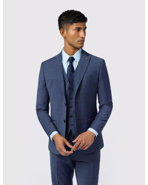 Ted Baker Blue Foylej Micro Check Performance Slim Suit Jacket for men