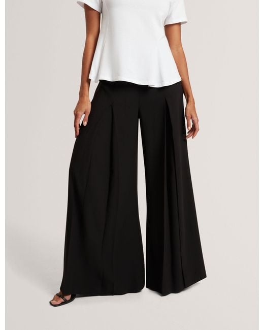 Ted Baker Black Aepi Inverted Pleat Crepe Wide Leg Trousers