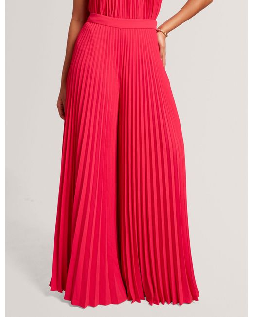 Ted Baker Red Haryx- Pleated Wide Leg Palazzo Trousers