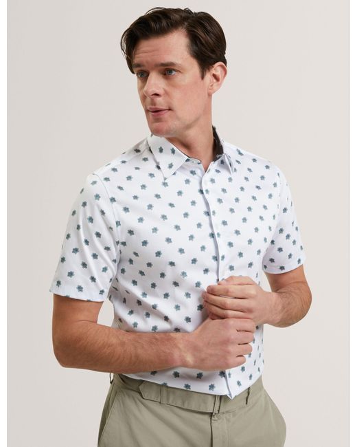 Ted Baker White Chaska Mini Floral Print Short Sleeve Shirt for men