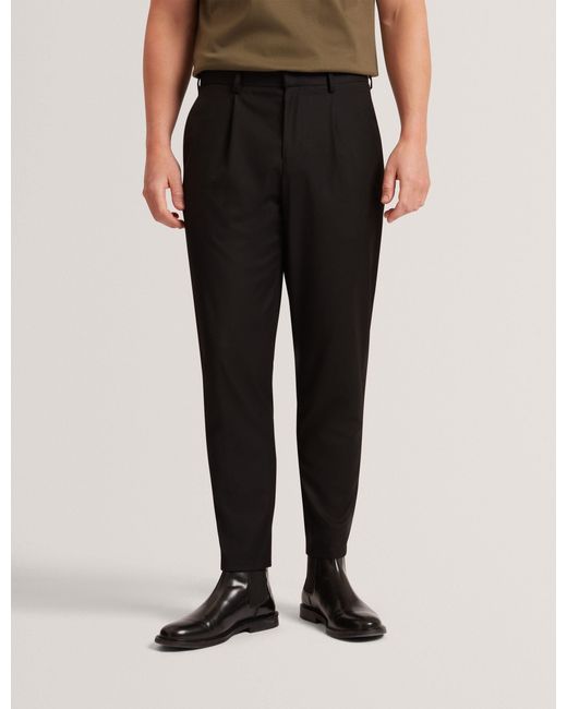 Ted Baker Black Salson Tapered Fit Pleated Smart Trousers for men