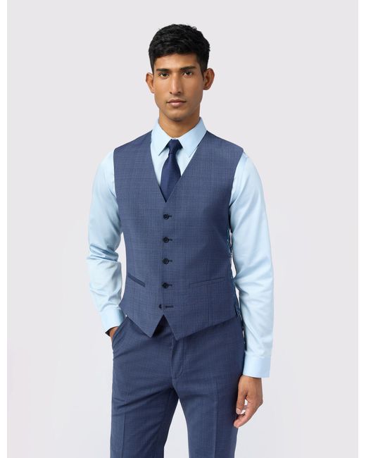 Ted Baker Blue Foylew Micro Check Performance Slim Suit Waistcoat for men