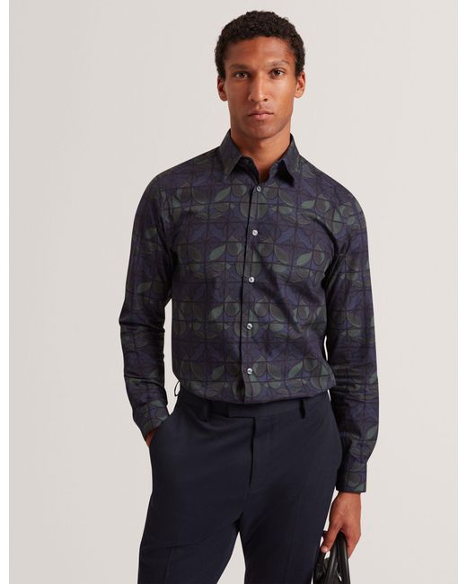 Ted Baker Blue Frankkn Stained Glass Print Long Sleeve Shirt for men