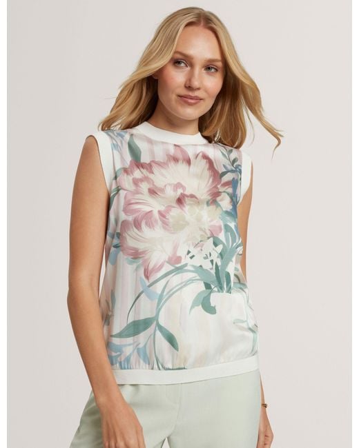 Ted Baker Multicolor Pavonia Floral Printed Front Knit Tank Top