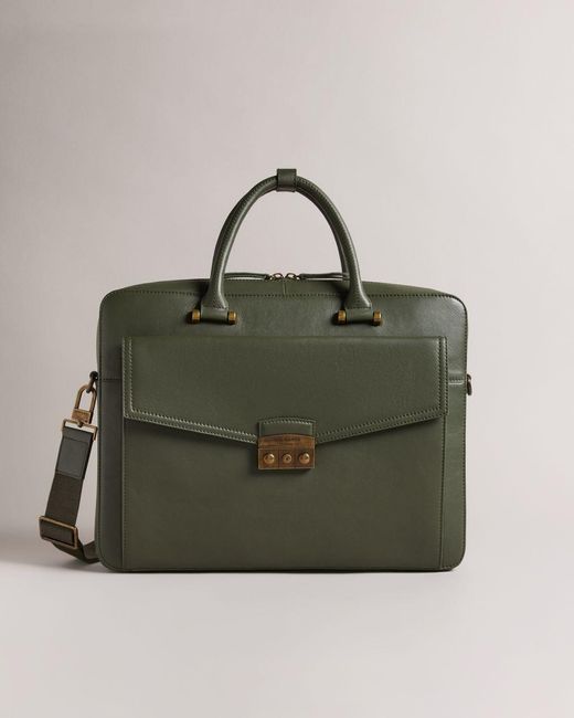 Ted Baker Trunk Lock Leather Document Bag in Green for Men | Lyst