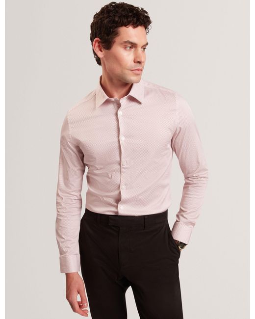 Ted Baker Pink Olweno Micro Geo Print Long Sleeve Slim Shirt for men