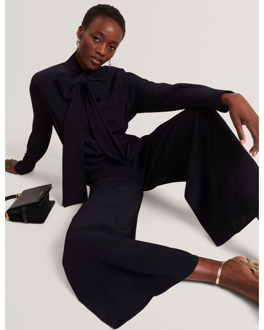 Ted Baker Black Kyrabe Tie Neck Wide Leg Tailored Jumpsuit