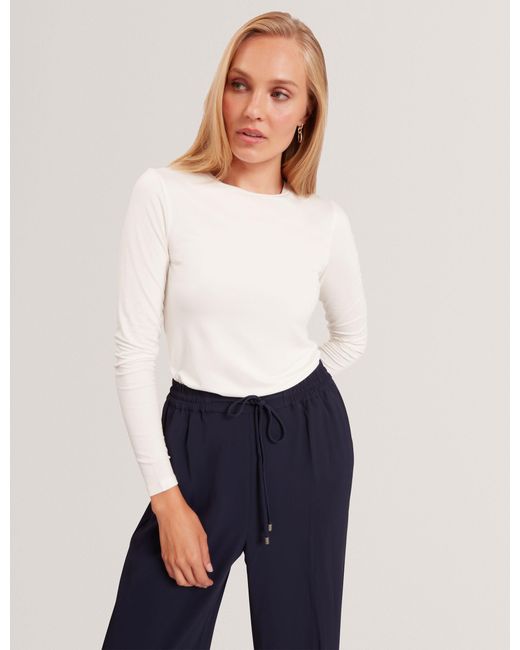Ted Baker White Arania Soft Jersey Fitted Long Sleeve Top