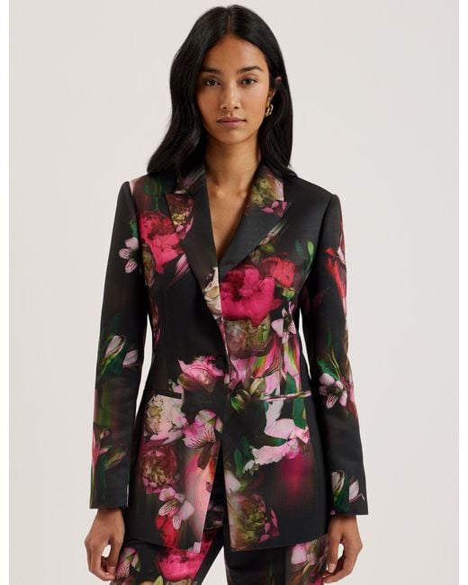 Ted Baker Floral Print Blazer Fitted Tailored Jacket Stylish Workwear Office Wear Party Blazer