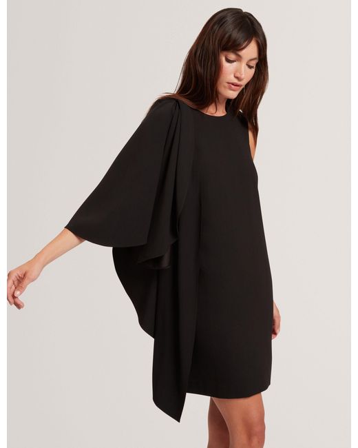 Ted Baker Black Waterfall Drape Sleeve Mini Dress