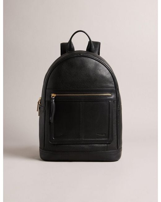 Ted Baker Black Leather Laptop Backpack With Zip Pocket