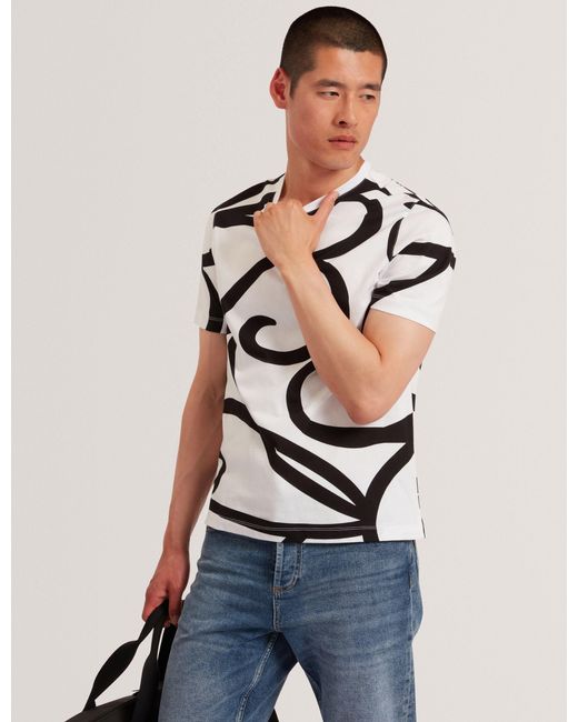 Ted Baker White Armos Monochrome Logo Print Cotton T-Shirt for men