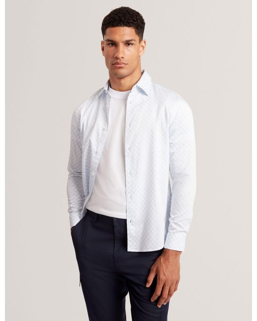 Ted Baker White Sef Slim Fit Geometric Circle Print Shirt for men
