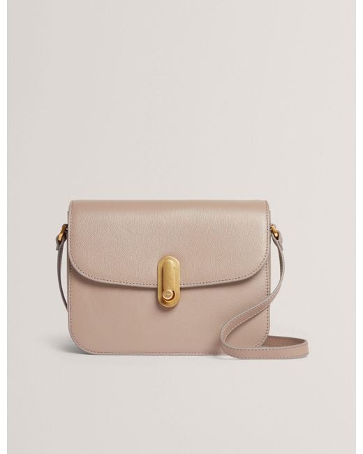 Ted Baker Natural Kkarli Twist Lock Leather Satchel Crossbody Bag