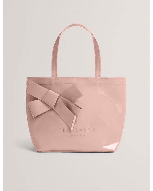 Ted Baker Pink Vinyl Tote Bag With Bow Small Designer Handbag For