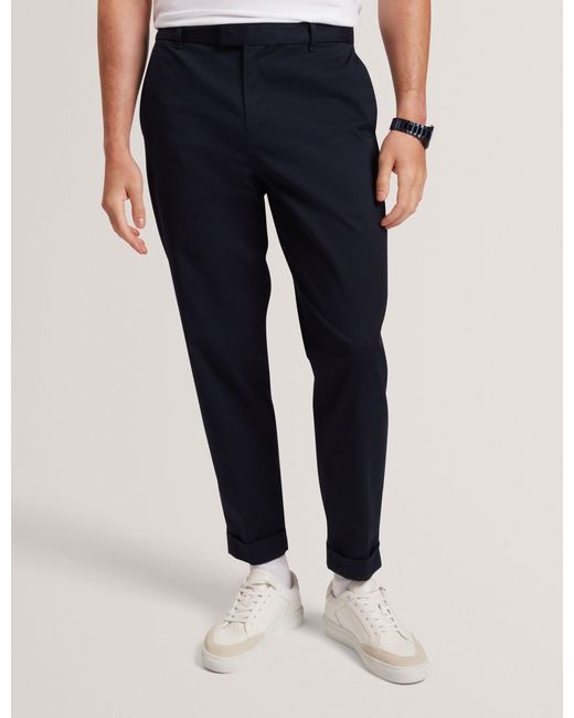 Ted Baker Blue Moses Tapered Cotton Stretch Twill Trousers for men