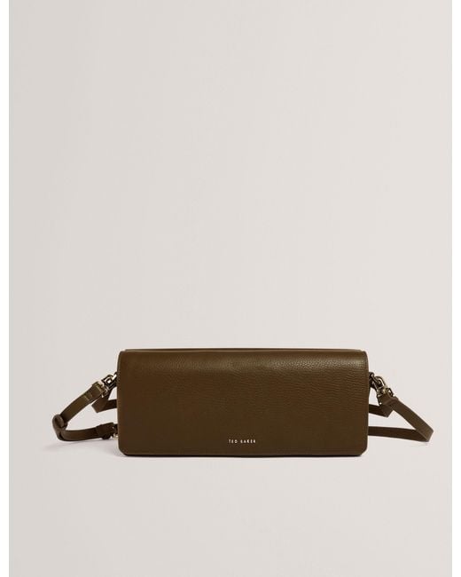 Ted Baker Green Twyyla Leather Fold-Over Baguette Shoulder Bag