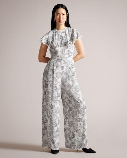 Ted Baker Cape Jumpsuit With Ladder Lace Details in White Lyst