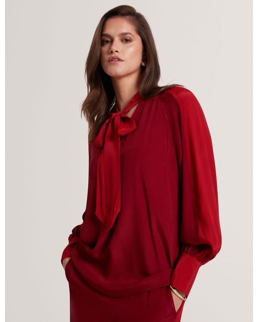 Ted Baker Red Nehli Pussybow Draped Blouse