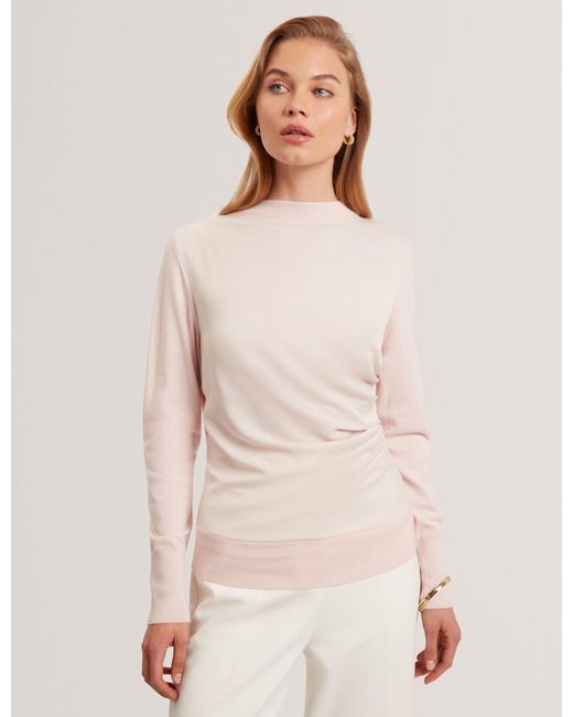 Ted Baker Natural Leslay Draped Satin Front Fine Knit Top