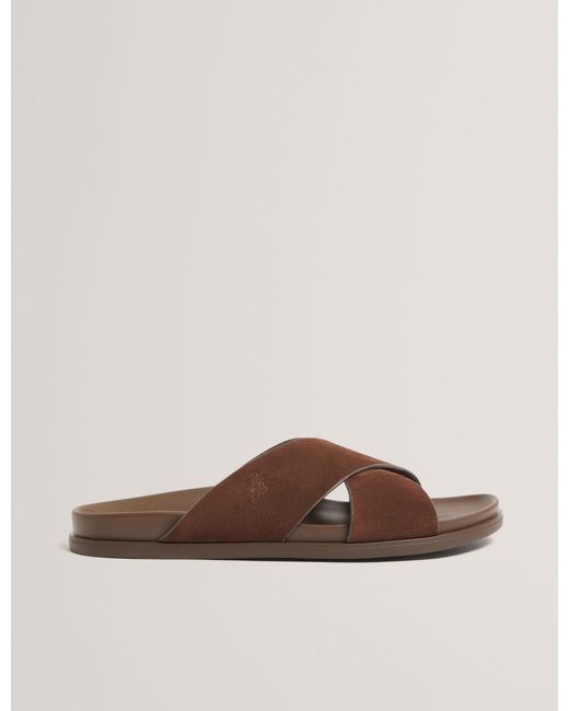 Ted Baker Brown Teviin Suede Cross Strap Footbed Sandals for men
