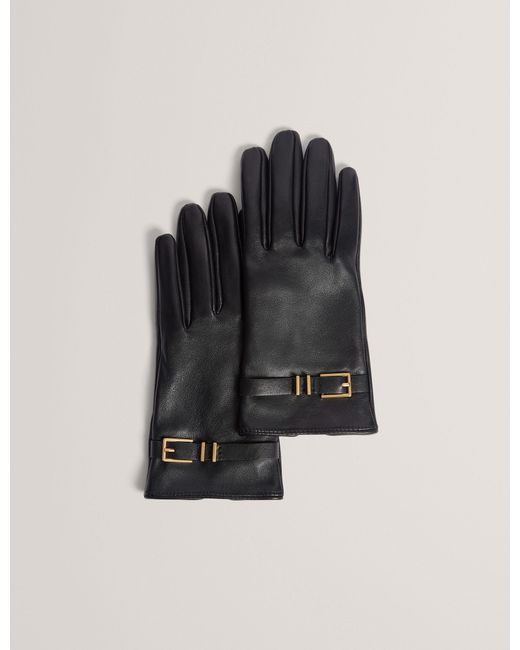 Ted Baker Black Jillla Buckle Strap Leather Gloves