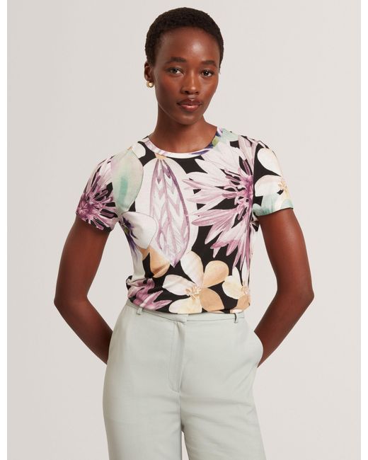 Ted Baker Natural Saalma Pastel Floral Print Jersey Fitted T-Shirt