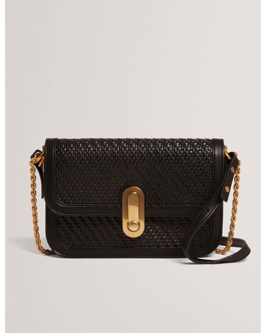 Ted Baker Black Walkerr Woven Twist Lock Small Crossbody Bag