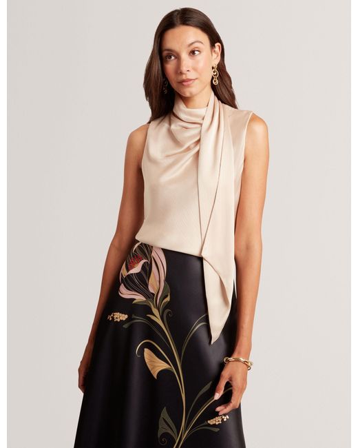 Ted Baker Black Chadda Tie Neck Draped Sleeveless Top