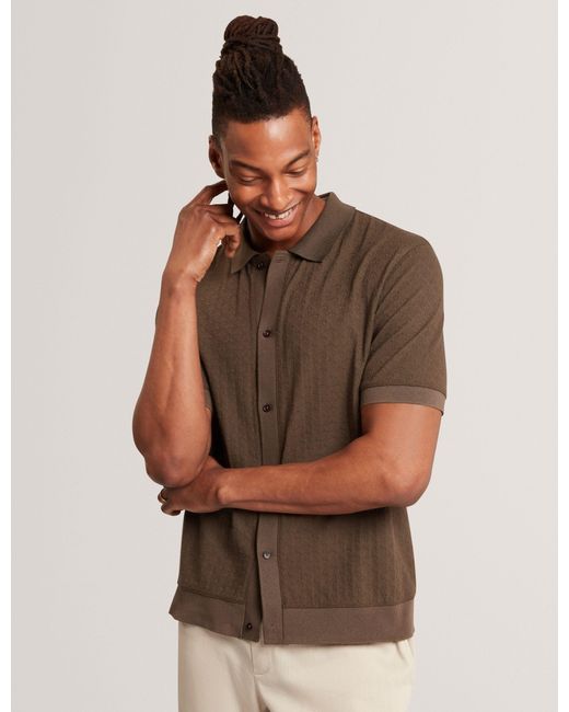 Ted Baker Brown Doltten Diamond Texture Knit Short Sleeve Shirt for men