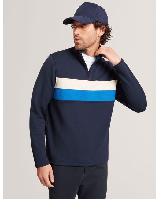 Ted Baker Blue Viktoro Stripe Panel Zip Neck Sweatshirt for men