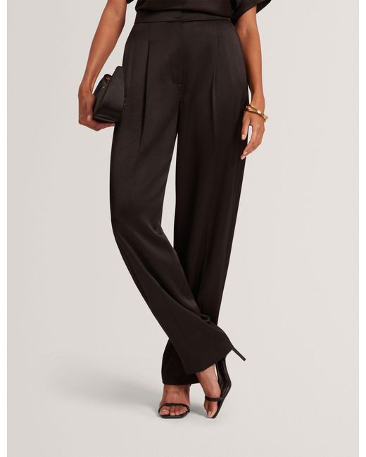 Ted Baker Black Chiira Satin Barrel Leg Tailored Trousers