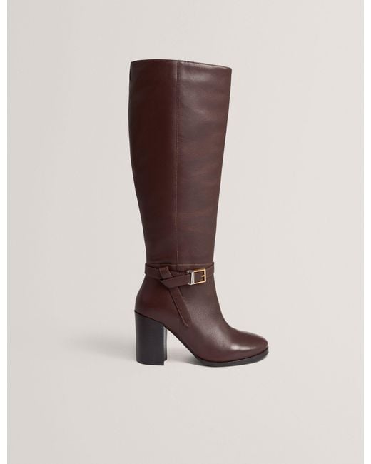 Ted Baker Brown Cloella Belt Detail Knee High Heeled Leather Boots