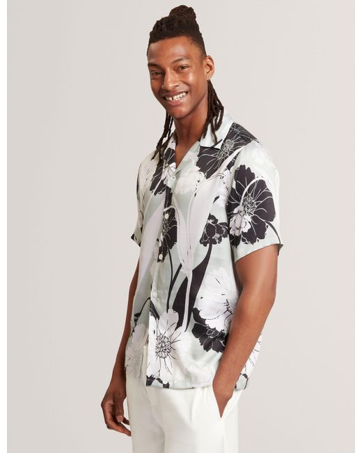Ted Baker White Thorgan Botanical Print Short Sleeve Resort Shirt for men