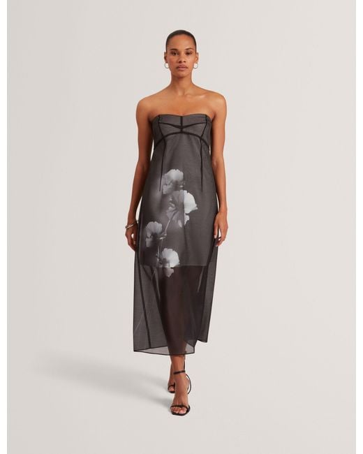 Ted Baker Natural Florza Floral Graphic Sleeveless Organza Midi Dress