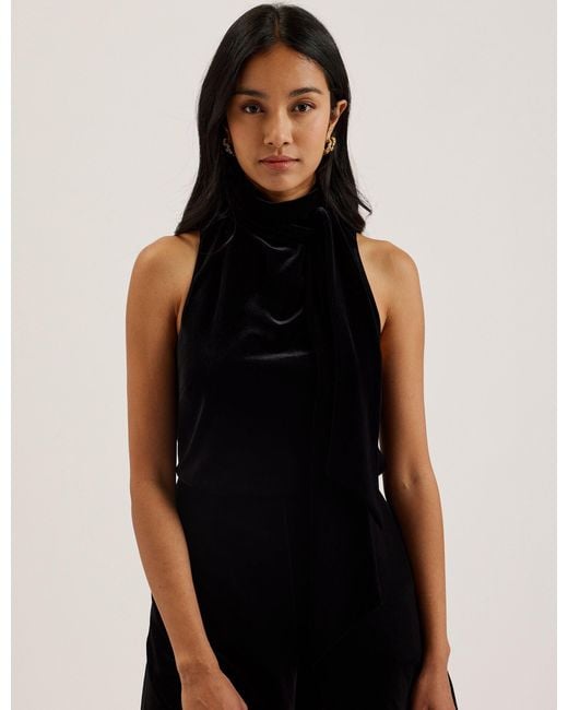 Ted Baker Black Velvet Cowl Neck Sleeveless Blouse Top For High Neck Tie Neck Party Outfit