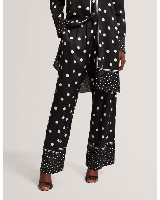 Ted Baker Black Admiia Polka Dot Print Wide Leg Trousers