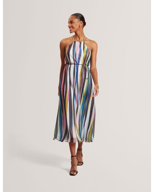 Ted Baker Natural Azurra Wavy Stripe Halterneck Midi Dress