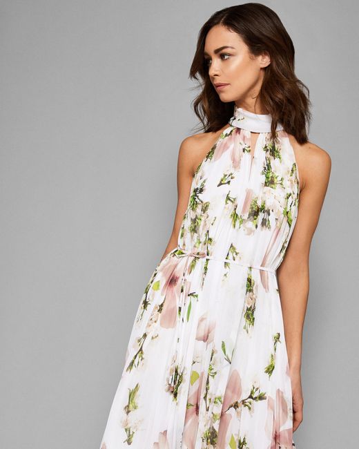 Ted Baker Harmony Pleated Maxi Dress in White | Lyst