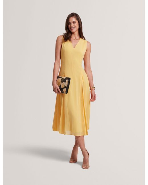 Ted Baker Natural Rueva Sleeveless V Neck Midi Dress