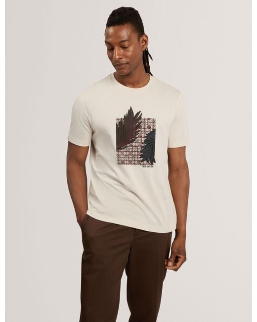 Ted Baker Natural Oskkar Graphic Print Cotton Crewneck T-Shirt for men