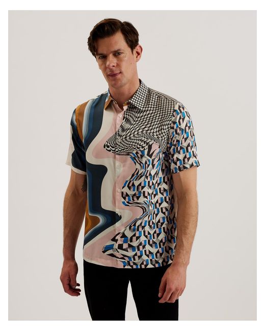 Ted Baker Gray Agathes Abstract Print Short Sleeve Shirt for men