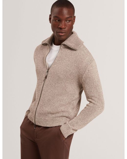 Ted Baker Natural Varink Twisted Yarn Knit Zip-Through Jumper for men