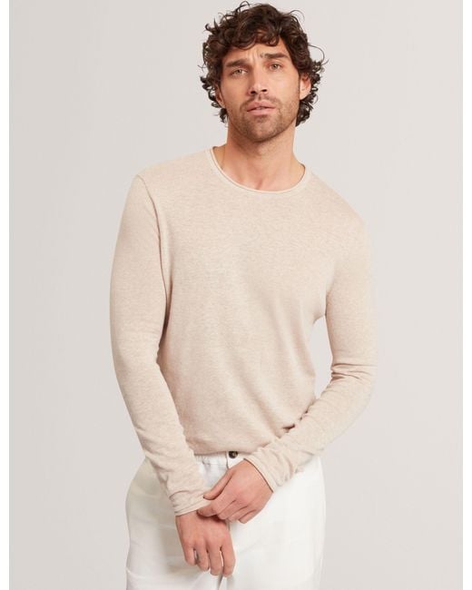 Ted Baker Natural Yaen Rolled Edge Linen Blend Crew Neck Jumper for men