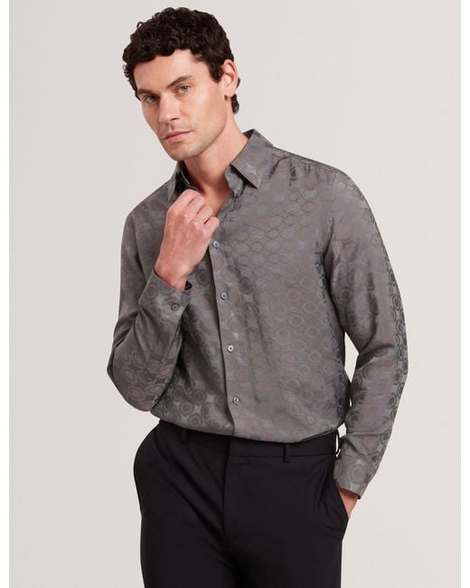 Ted Baker Gray Farax Geometric Crinkled Texture Shirt for men