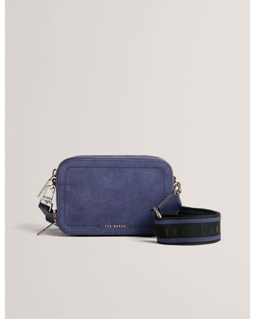 Ted Baker Blue Shayann Webbing Strap Suede Crossbody Camera Bag
