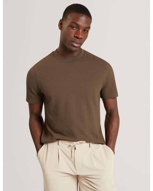 Ted Baker Brown Eldonn Diamond Texture Knitted Cotton T-Shirt for men