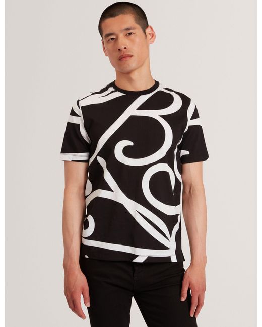Ted Baker Black Armos Monochrome Logo Print Cotton T-Shirt for men