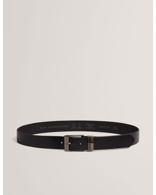 Ted Baker Black Pearsse Grained Leather Hardware Detail Belt for men