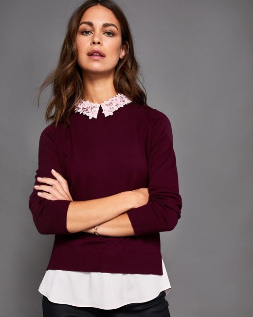 Ted Baker Floral Collar Jumper in Purple | Lyst